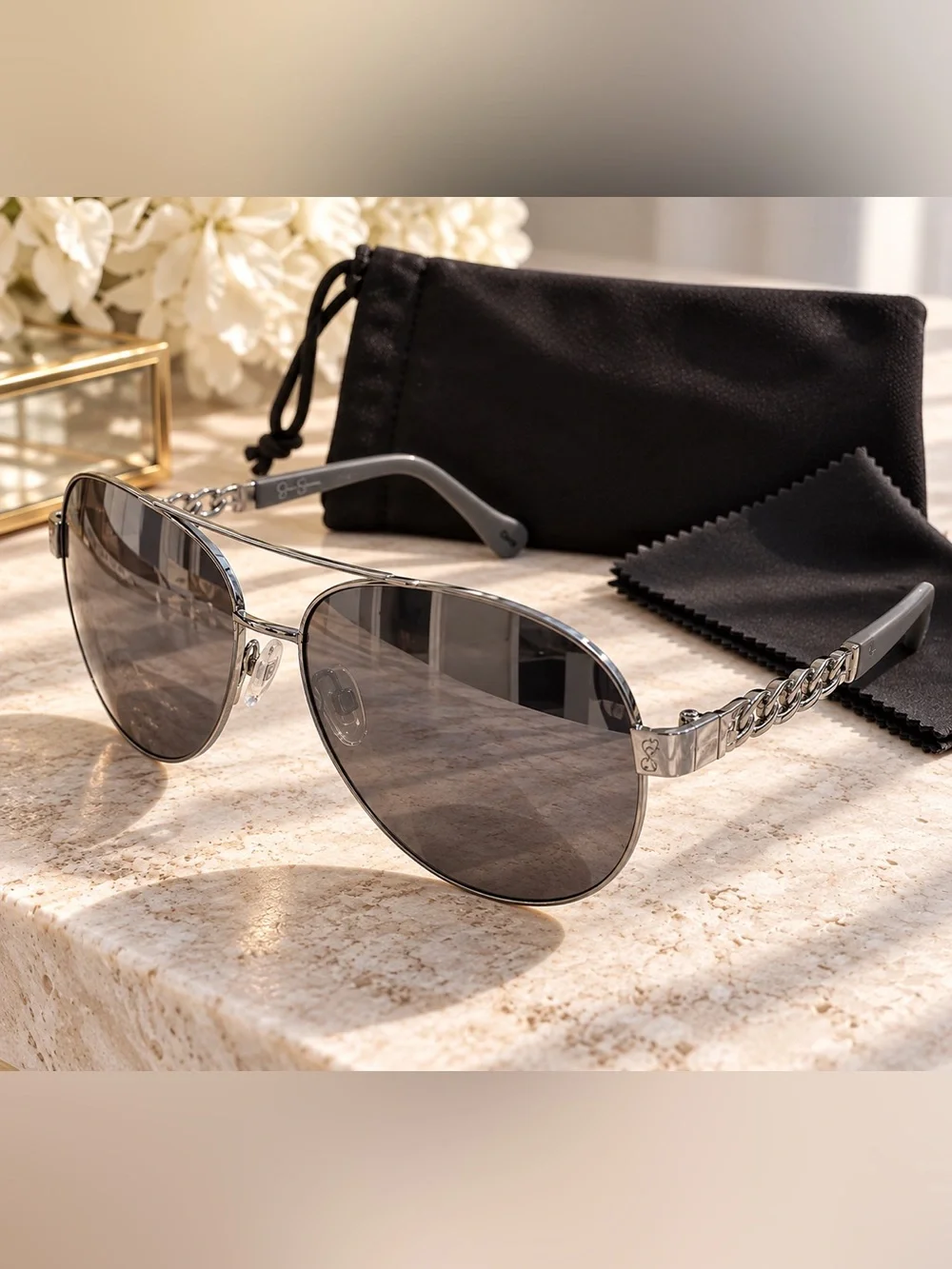 Jessica Simpson J5359 Silver Grey Aviator Sunglasses NWOT